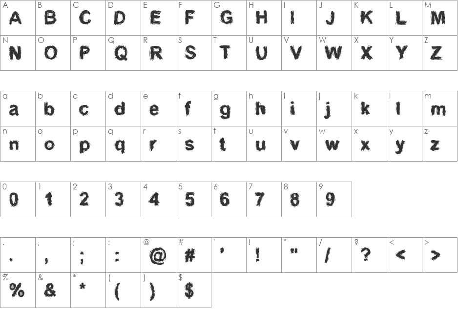 SplinterWood font character map preview