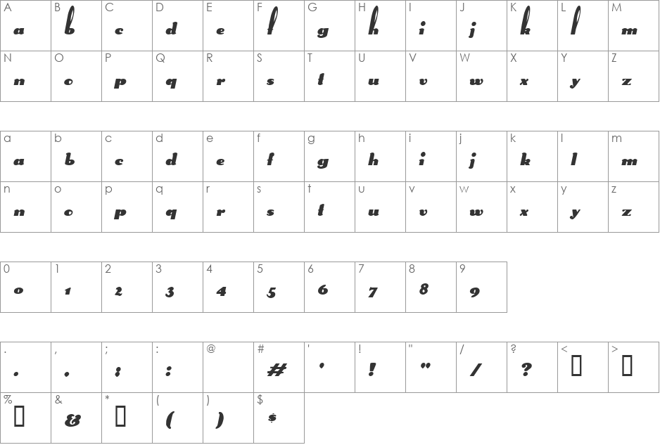 SplittingHares font character map preview