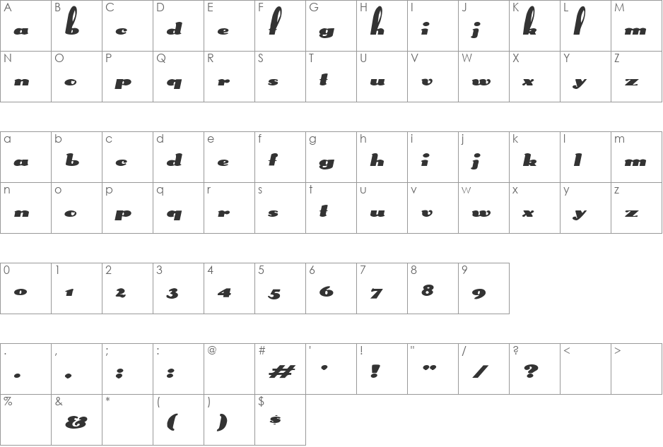 SplittingHaresExtended font character map preview