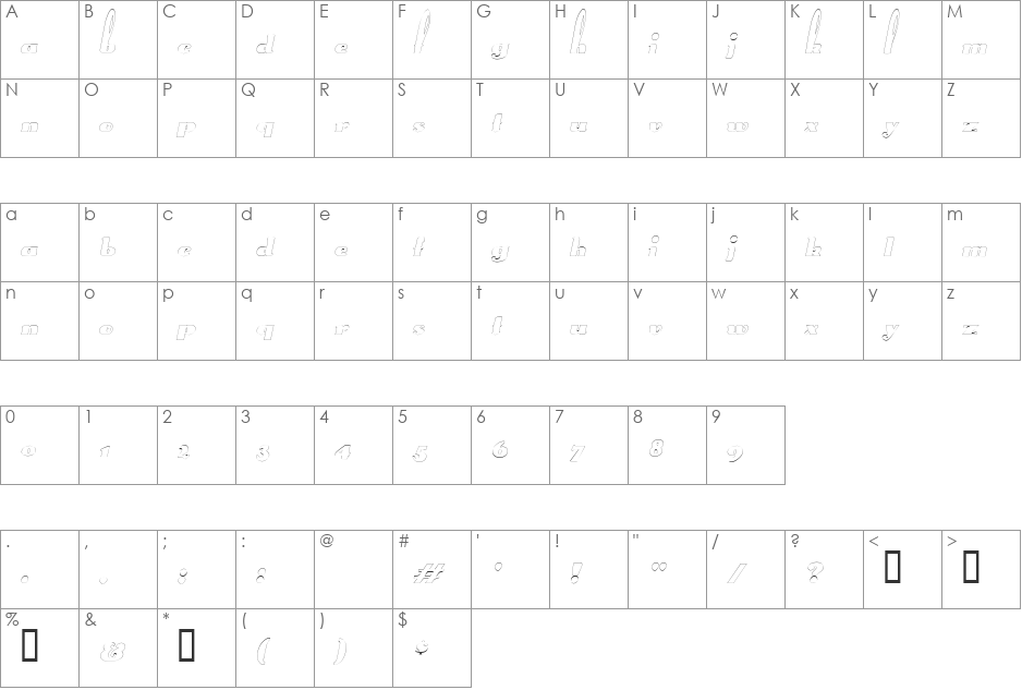 SplittingHaresOutline font character map preview