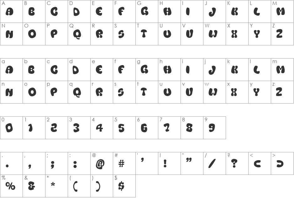 Splurge font character map preview