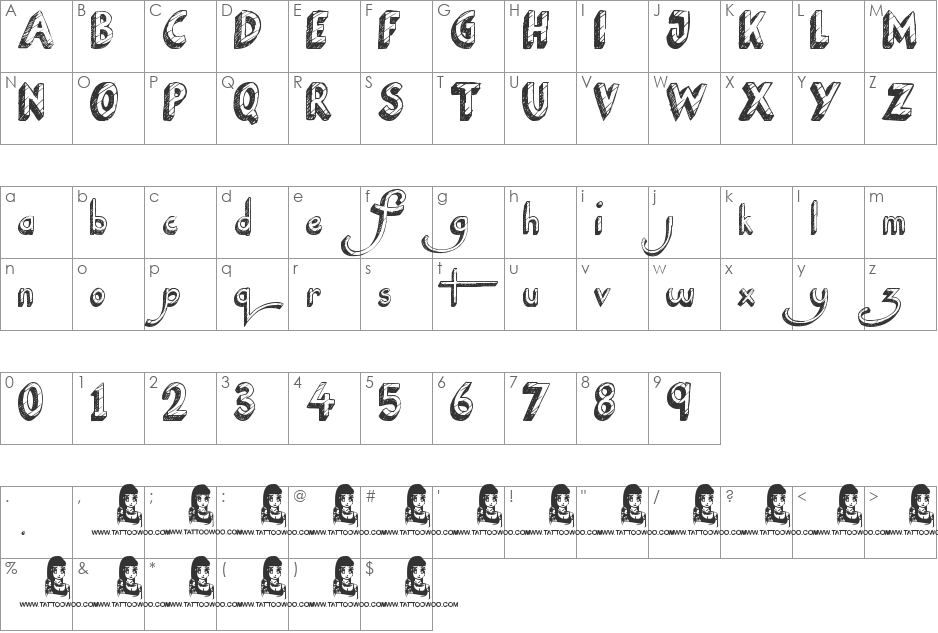 Splushy font character map preview
