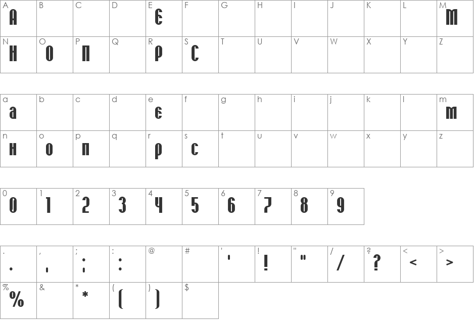 SPOMENAR font character map preview