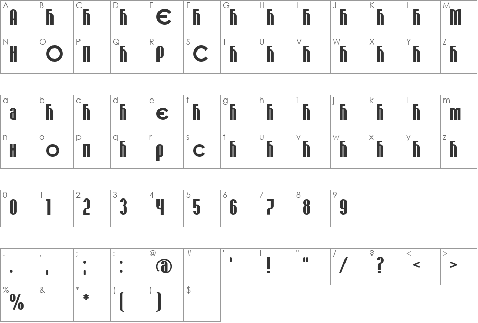 SPOMENAR1 font character map preview