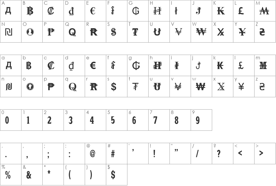 Spondulix font character map preview