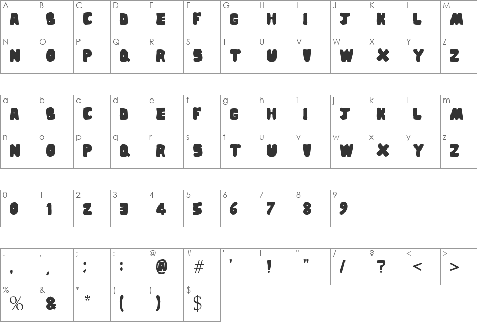 Sponge font character map preview