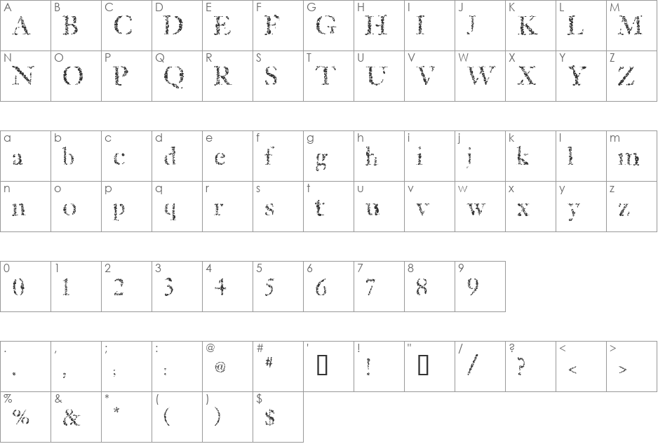 Sponged font character map preview