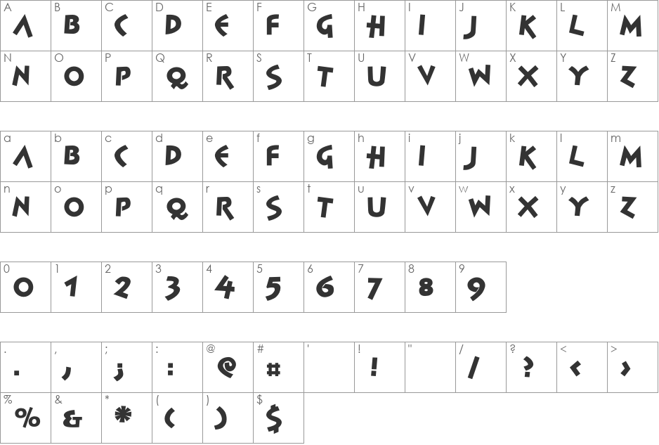 Spontan font character map preview