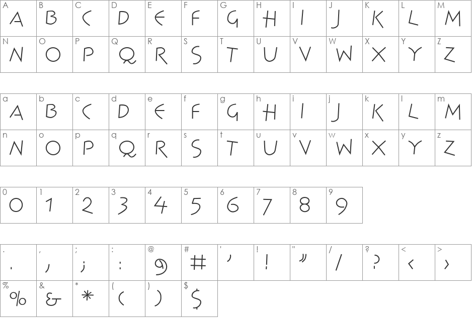 Spontan font character map preview