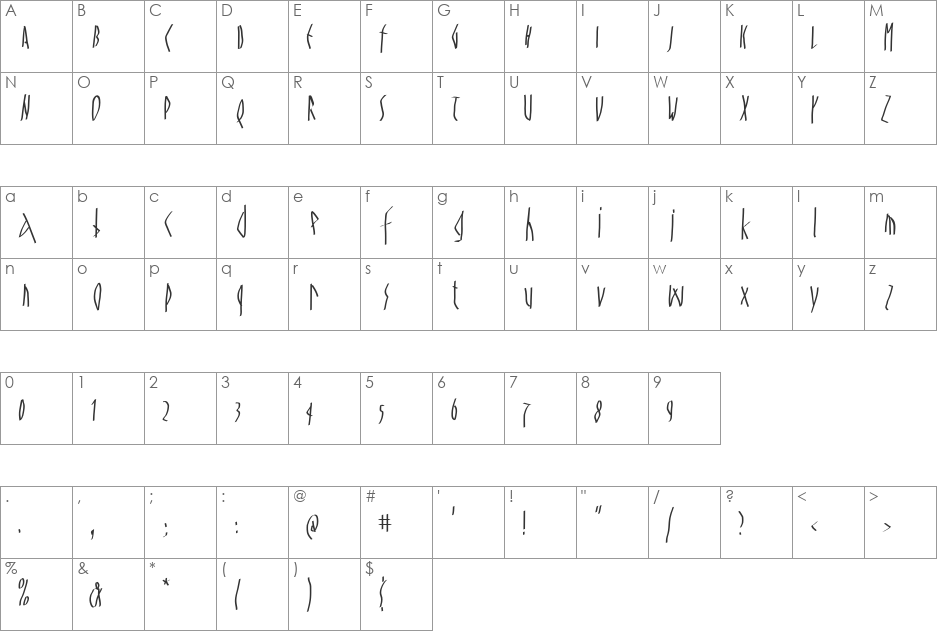 SpontanoCondenso font character map preview
