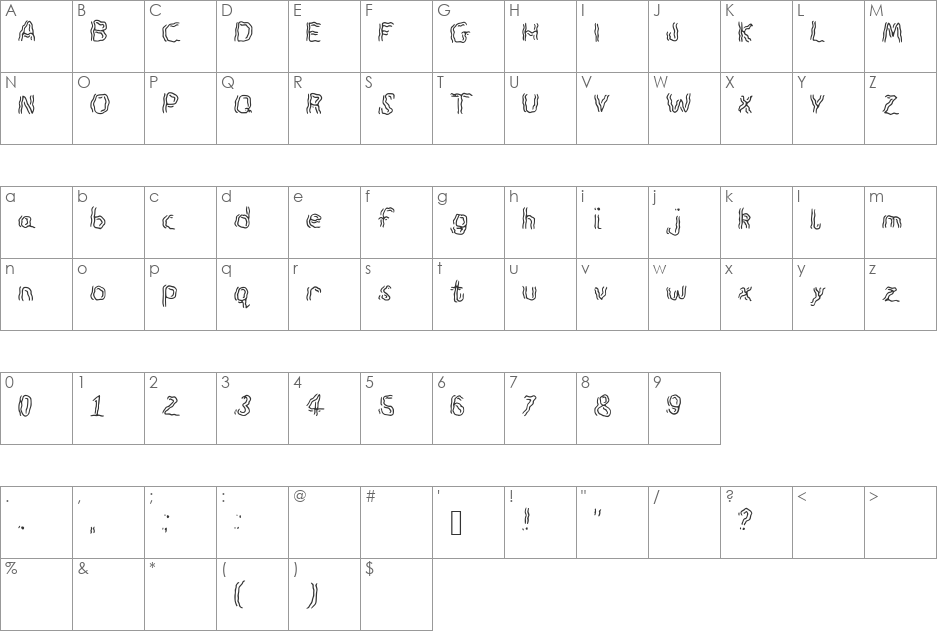 Spook font character map preview