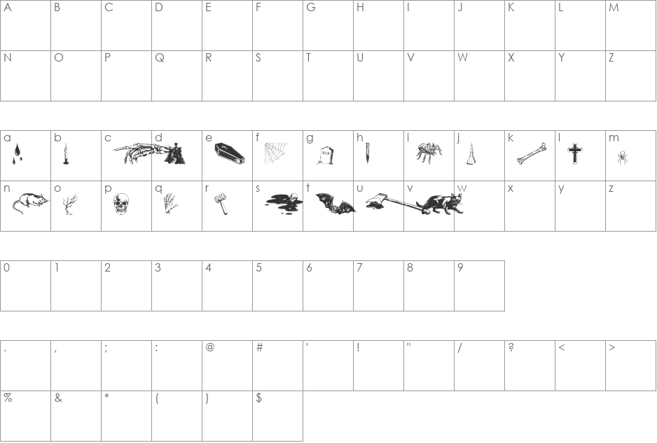 Spookie Ookie font character map preview