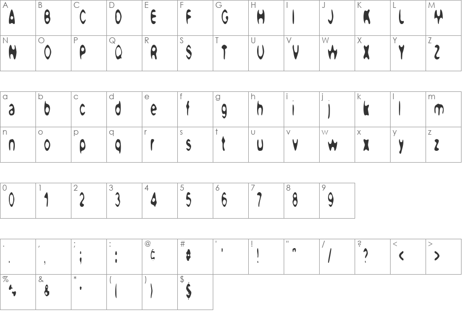 Spooknic font character map preview