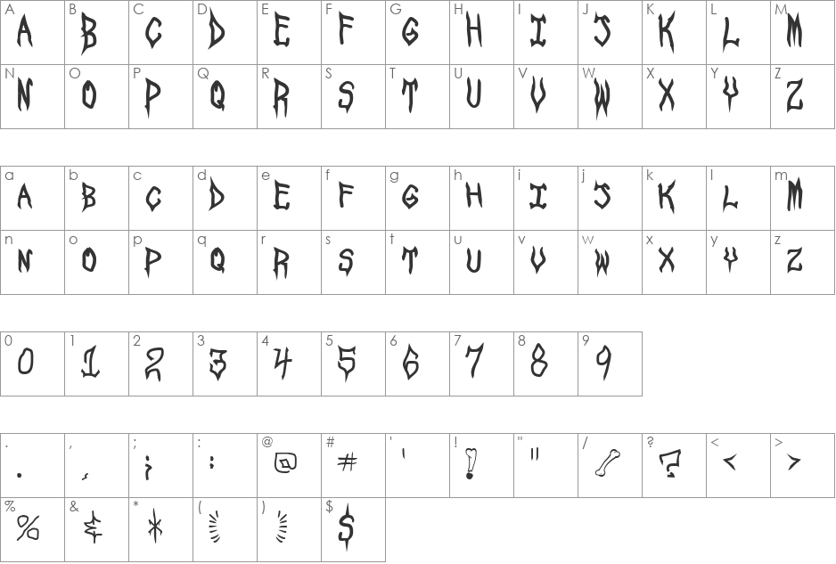 SpookShow font character map preview