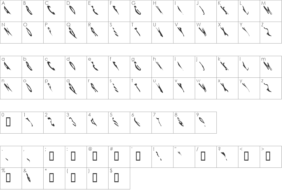 SpookWind font character map preview