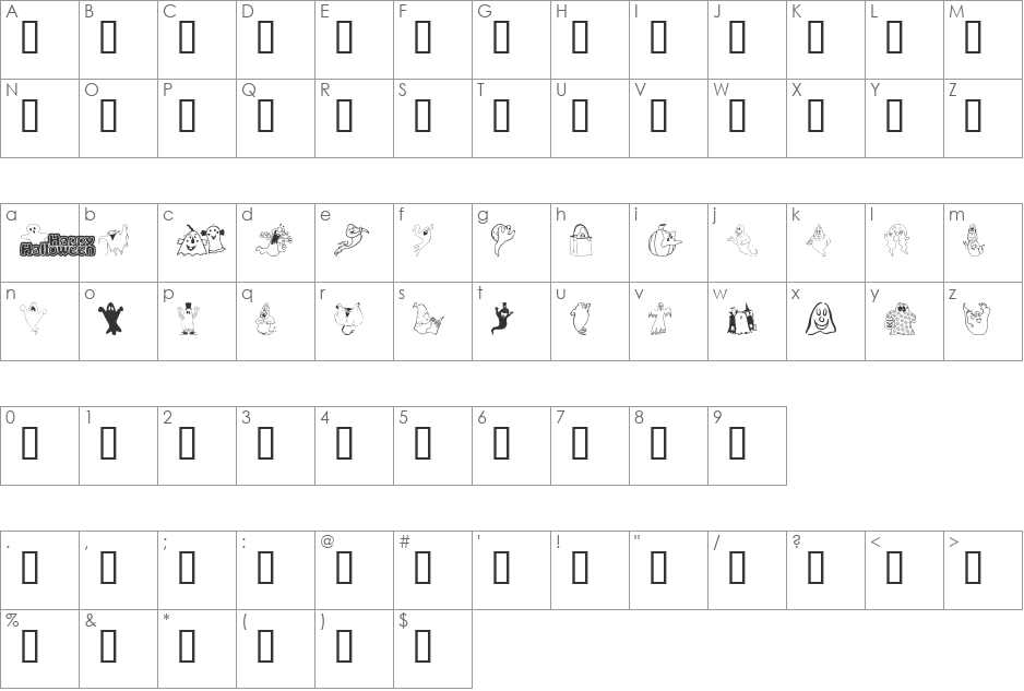 Spooky font character map preview