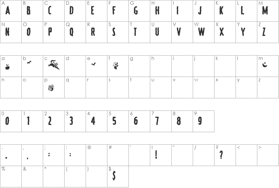 Spooky font character map preview