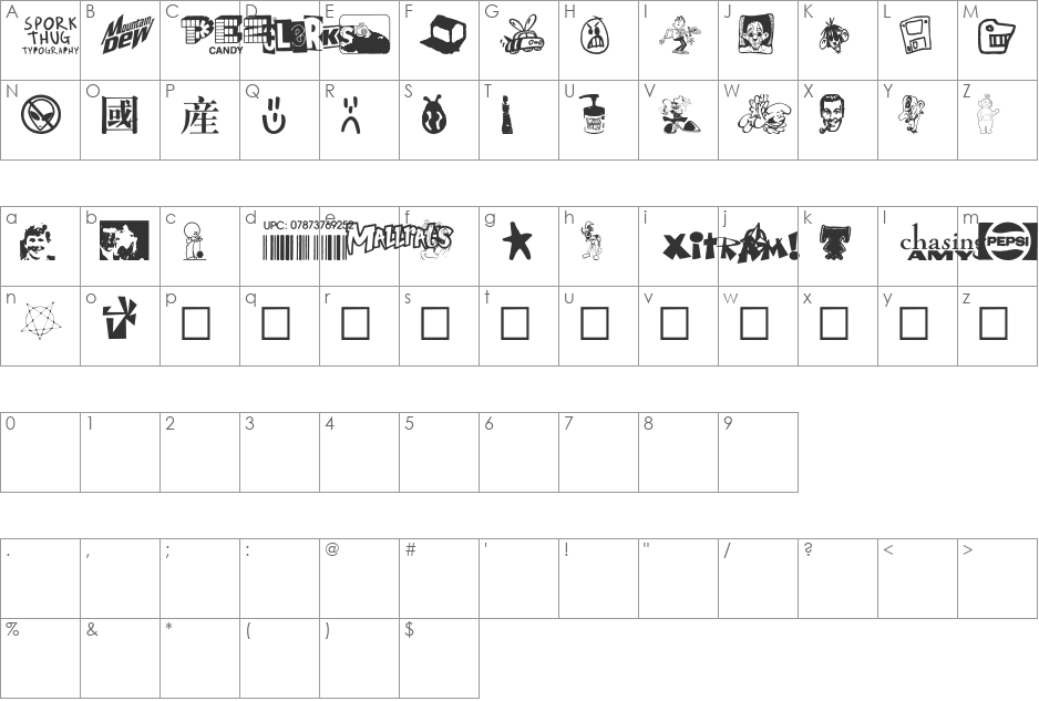 Sporkbats font character map preview