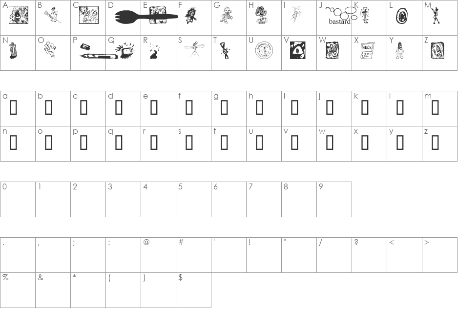 Sporkbats Two font character map preview