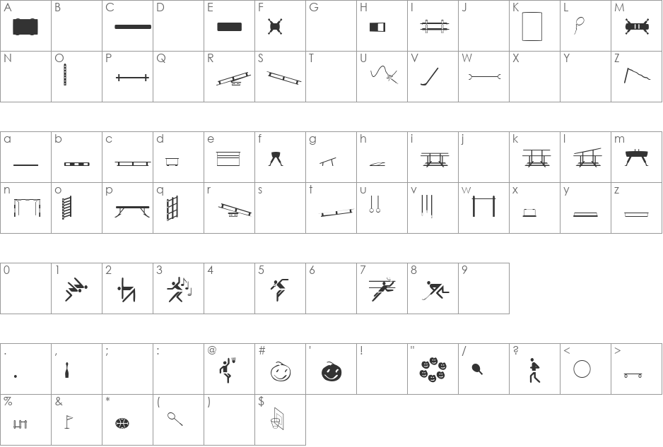 Sport font character map preview