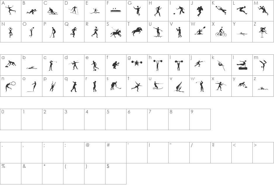 Sportive font character map preview