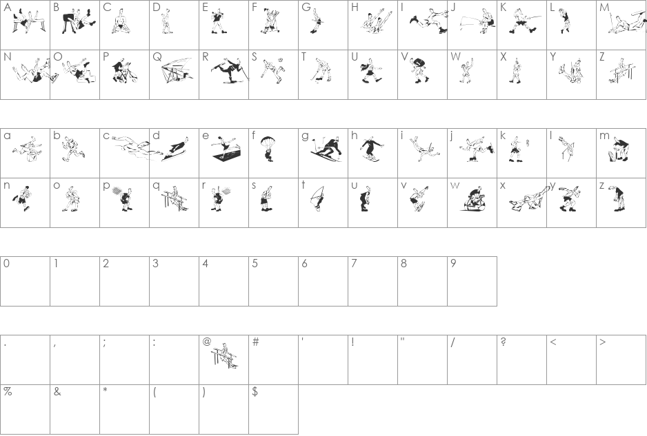 Sportive font character map preview