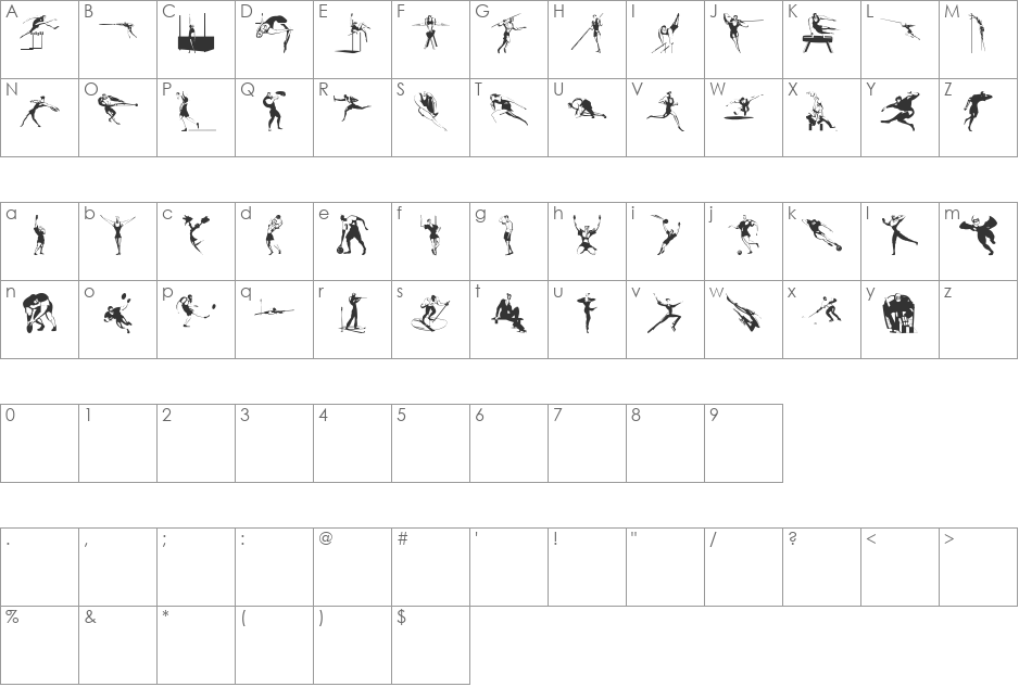 Sportler font character map preview