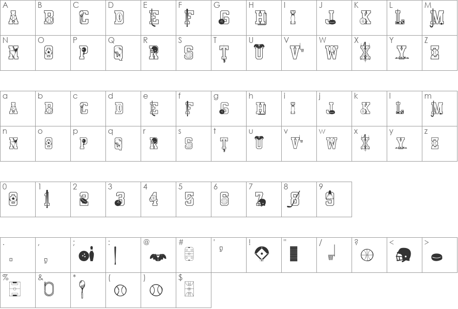 Sports font character map preview