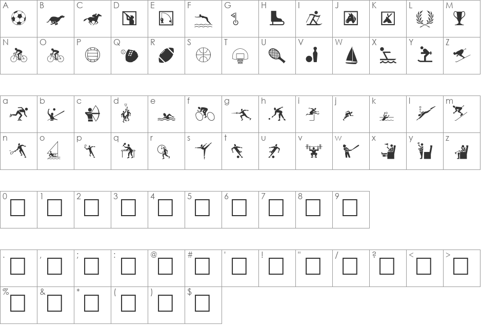 Sports One MT font character map preview