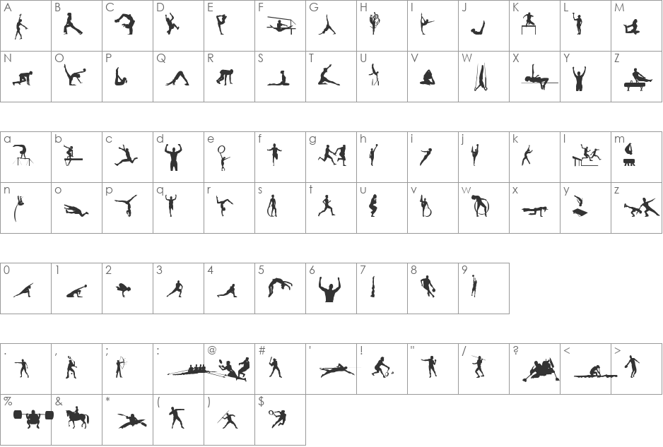 Sports tfb font character map preview