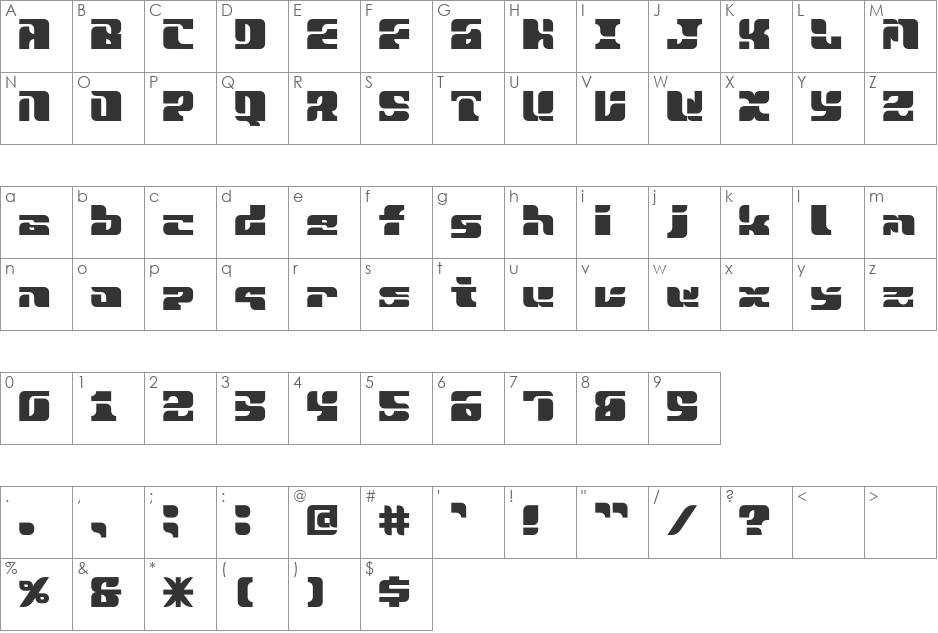 Sportswear font character map preview