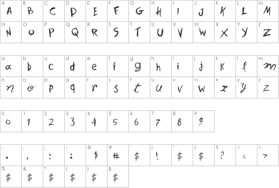 Spots in the Mirror font character map preview