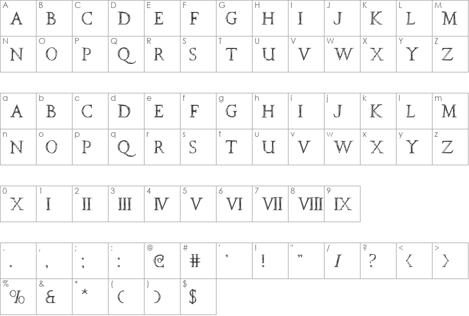 SPQR Italic font character map preview
