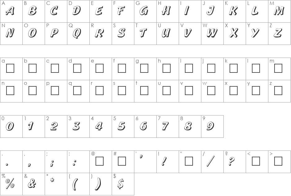 SPRAGUE font character map preview