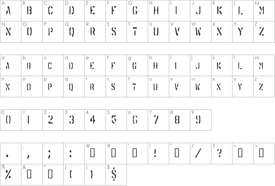 SprayStencilCondensed font character map preview