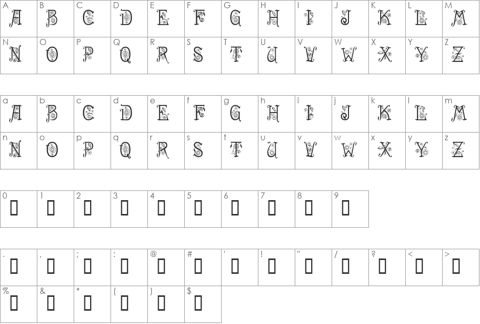 Spring font character map preview