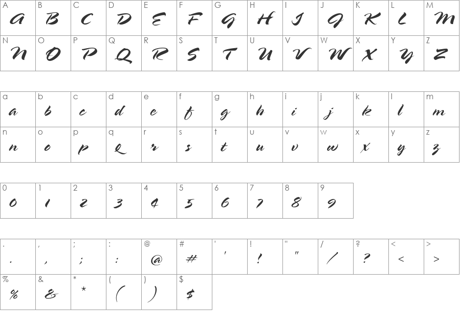 Spring LP Std font character map preview