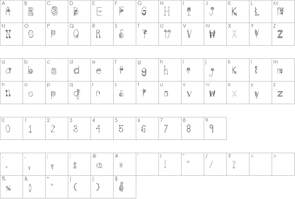 Spring Time font character map preview
