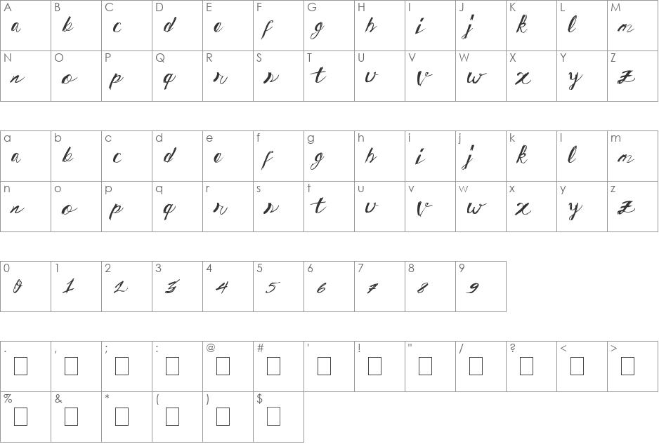 SpringAway font character map preview