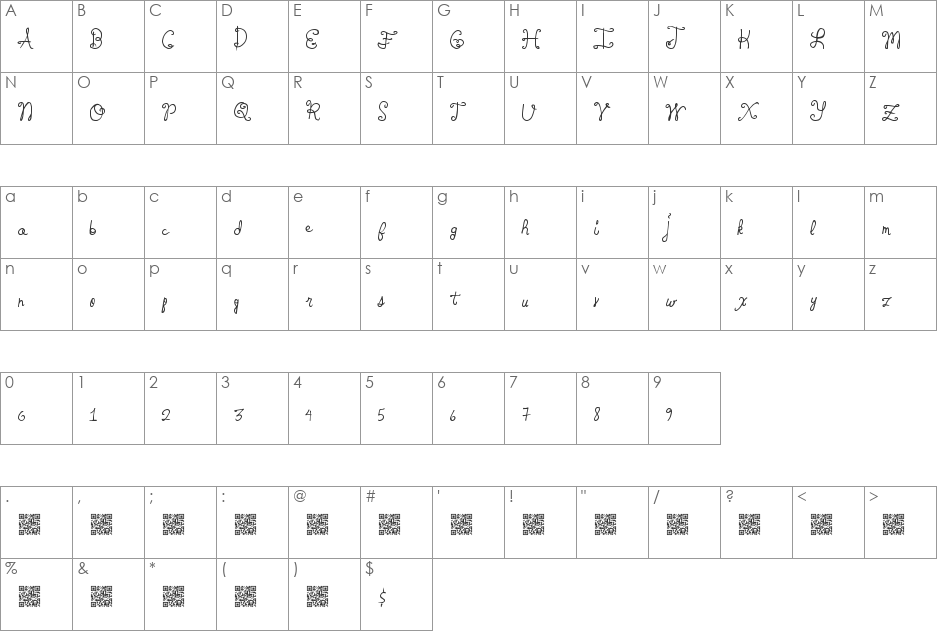 SpringTyme font character map preview