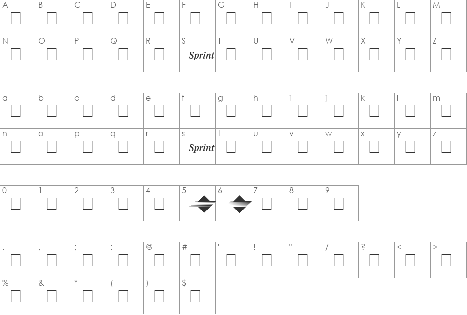 Sprint font character map preview