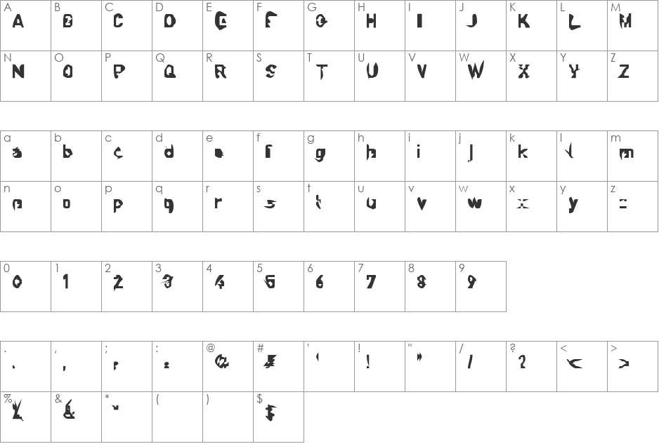 Sprutfest font character map preview