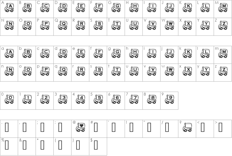 SPs  School Bus font character map preview