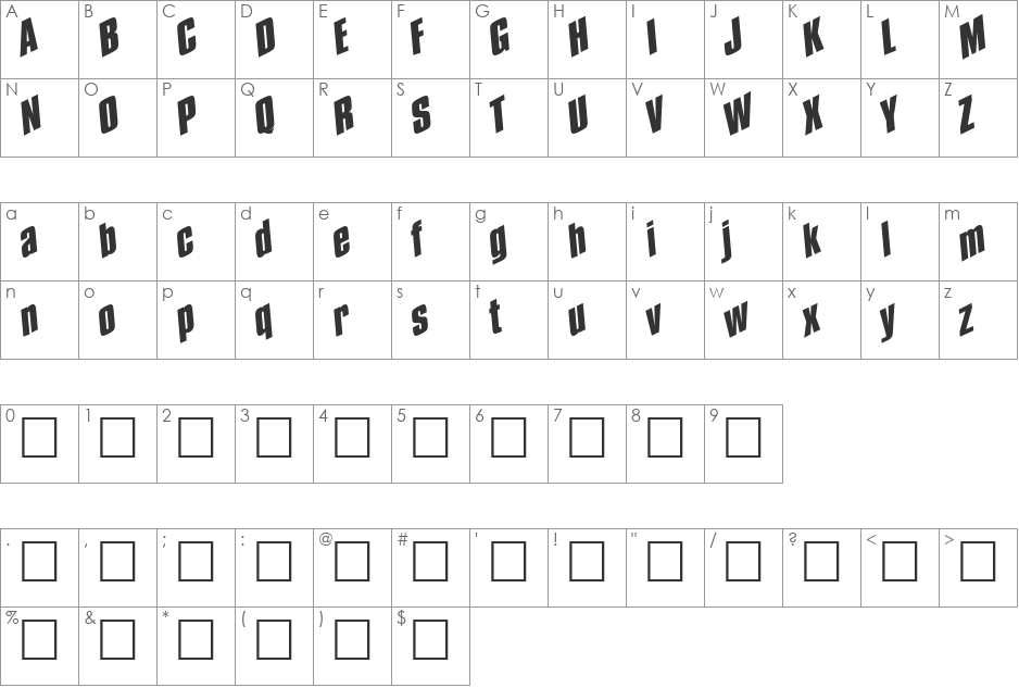 Spund font character map preview
