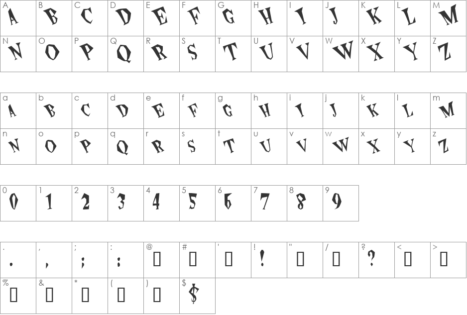 Spunk font character map preview