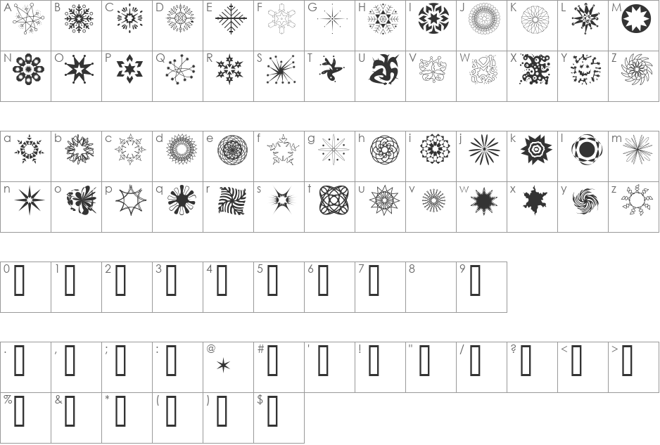 Spunkflakes font character map preview