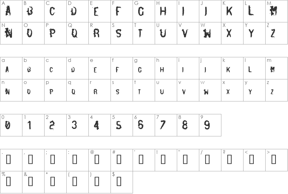 Sputtert font character map preview