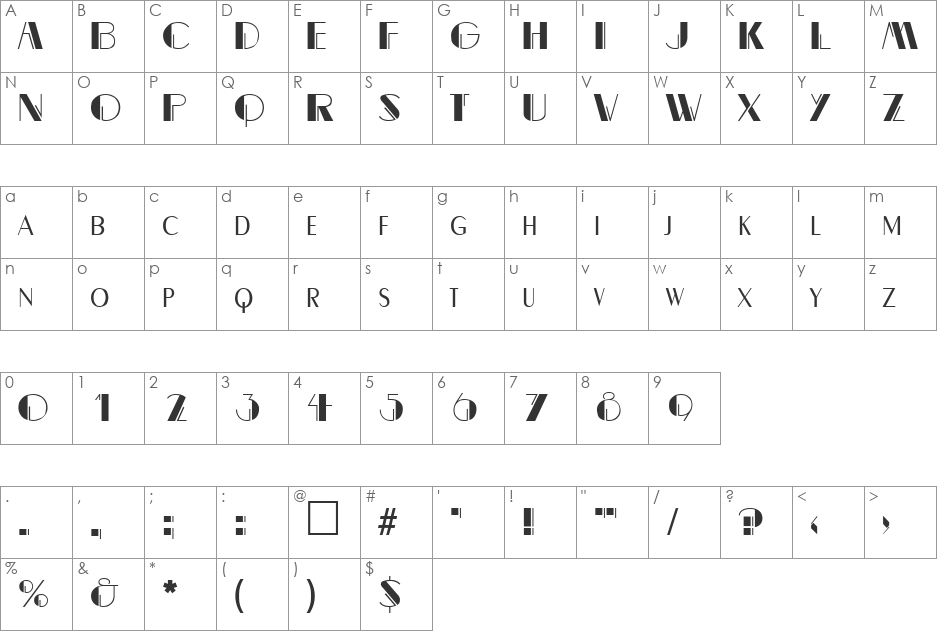 BealeVarigated DB font character map preview