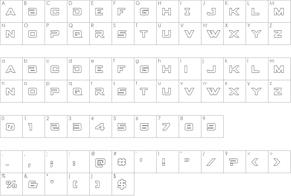 Spy Agency Outline font character map preview