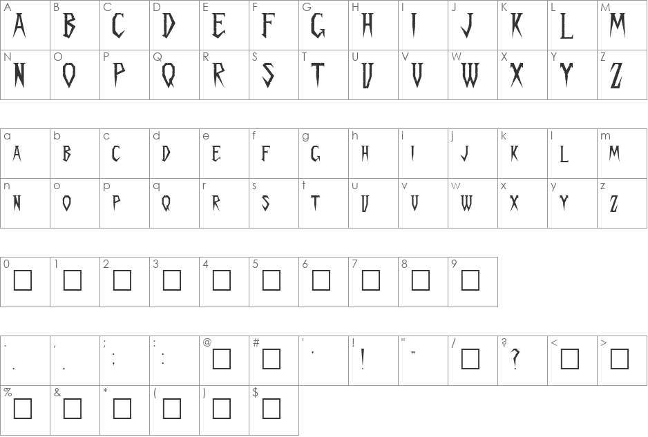 Spykker font character map preview